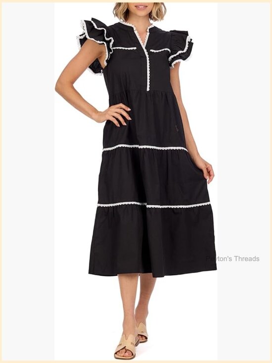 Dresses & Skirts - Cotton Poplin Midi Dress with Scalloped Trim
